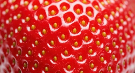 Extreme close up macro photograph of a ripe strawberry revealing intricate seed details