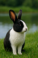 cute rabbit in the green grass AI generated