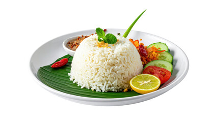 Nasi Pecel A Traditional Indonesian Rice Dish With Vegetables and Spices on a White Plate Isolated Transparent Background