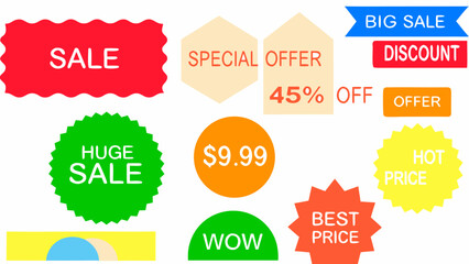 set of colorful sale tags