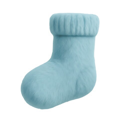 a fluffy light blue sock with a ribbed cuff and a soft texture rendered on transparent background
