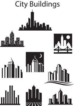 cit buildings icons setcity, skyline, vector, building, business, town, buildings, black, structure, landmark 
