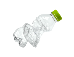Empty, crushed transparent beverage container