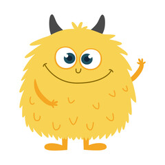Cute Yellow Monster Character - Friendly Cartoon Creature. Flat Vector Illustration for Kids. Isolated on White Background.