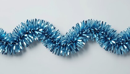 Blue metallic tinsel garland isolated on white
