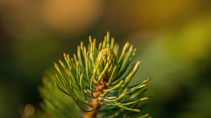Young Pine Shoots in Warm Natural Light
