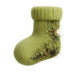 a detailed rendering of a worn light green sock with visible holes and frayed edges on transparent background