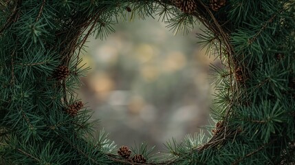 Soft Focus Evergreen Wreath with Bokeh Lights
