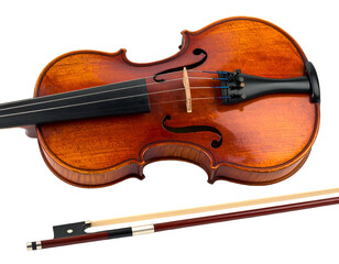 Polished wooden stringed instrument and bow