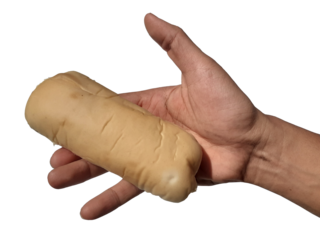 Holding a loaf of bread, isolated on a PNG background.	
