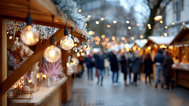 Winterlicher Weihnachtsmarkt mit Lichterdekoration &ndash; festliche Stimmung in der Stadt