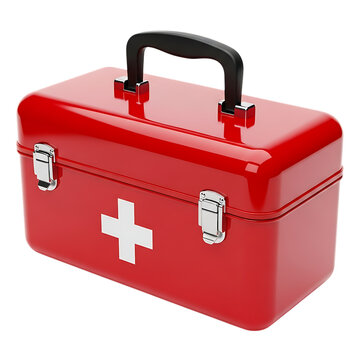Red first aid kit with white cross on front isolated on transparent background