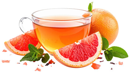 Refreshing Grapefruit Oolong Tea with Fresh Mint and Slices of Pink Grapefruit Beverage Isolated Transparent Background