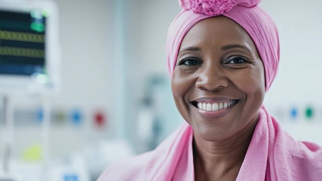 Footage A woman wraps herself with a pink towel on her head, possibly for warmth or as a makeshift turban