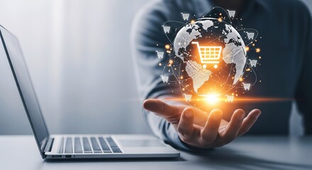 Global online shopping network connection worldwide marketing business commerce internet technology solutions concept