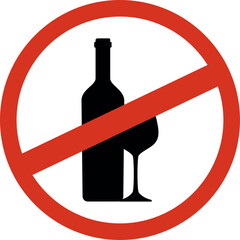 No alcohol sign prohibition symbol for drinking isolated vector graphic for warning and information