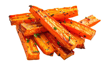 Roasted Carrot Sticks Seasoned with Herbs and Pepper Balanced Lighting Isolated Transparent Background