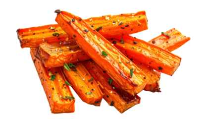 Roasted Carrot Sticks Seasoned with Herbs and Pepper Balanced Lighting Isolated Transparent Background