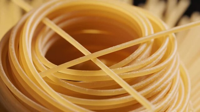 Close-up Macro Shot of Dry Spaghetti Pasta Bundled Together.