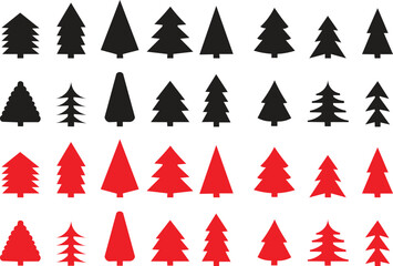 Obraz premium Collection of Red and Black Christmas Trees in Different Styles and Shapes for Festive Holiday Designs and Decorations