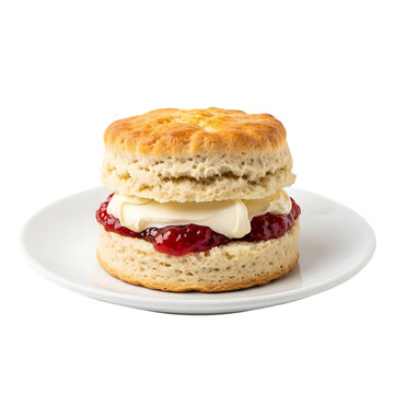 Traditional British scone filled with clotted cream and strawberry jam, classic afternoon tea pastry showcasing authentic English baking, heritage dessert, and elegant tea-time treat