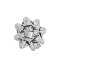 Shiny silver bow placed on a plain background for gift wrapping and decoration purposes. png 