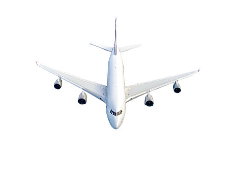 Large, four-engine jetliner in aerial view