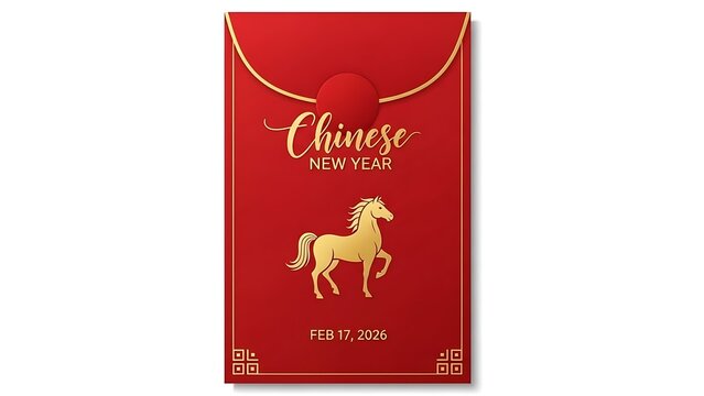 Traditional red envelope with golden horse illustration for chinese new year celebrations