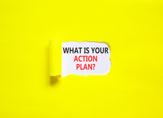 What is your action plan symbol. Concept words What is your action plan on beautiful white paper. Beautiful yellow paper background. Business what is your action plan concept. Copy space.