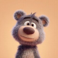 Friendly cartoon bear with fluffy fur and curious expression