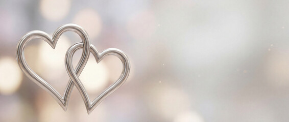 Romantic hearts symbol on blurred background with soft colors and lighting. Hearts represent love and connection, perfect for celebrations or announcements.