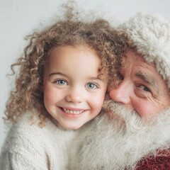 Joyful young caucasian female child with santa claus embracing the holiday spirit