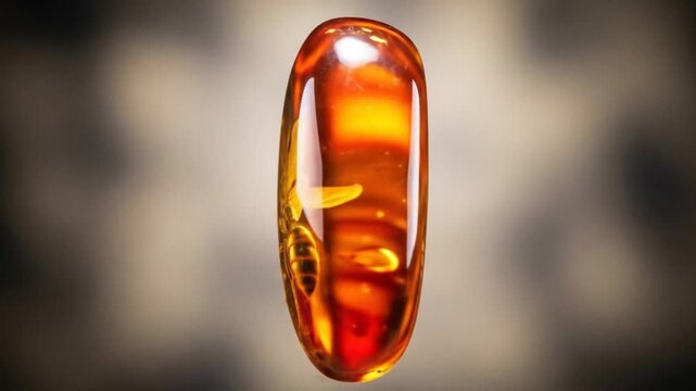 Ancient Insect Preserved in Amber Fossil Close-up Macro Shot.