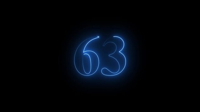 neon 63 number icon with a bright, glowing effect, smoothly transitioning between colors. with vibrant colors pulsating and creating a dynamic, eye-catching visual effect.
