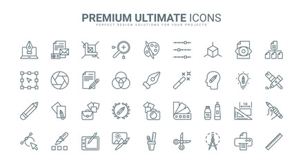 Graphic design thin line icons set vector illustration. Outline tools for creative projects of designer, software and stationery for interface panel in mobile app, pack for creators portfolio