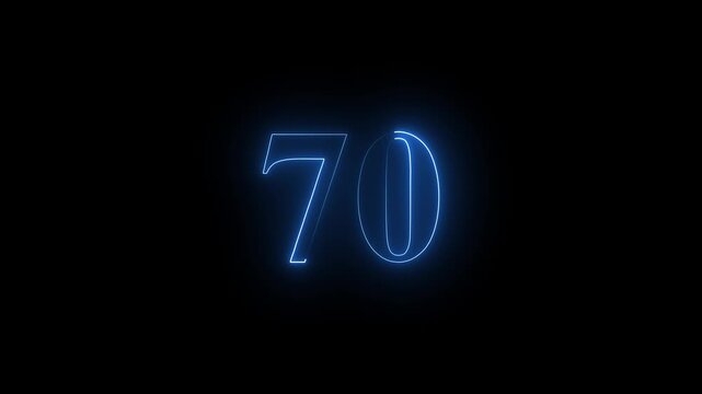 neon 70 number icon with a bright, glowing effect, smoothly transitioning between colors. with vibrant colors pulsating and creating a dynamic, eye-catching visual effect