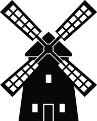 windmill house icon silhouette vector illustration on transparent background