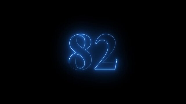 neon 82 number icon with a bright, glowing effect, smoothly transitioning between colors. with vibrant colors pulsating and creating a dynamic, eye-catching visual effect