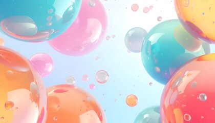 Colorful Transparent Bubbles Floating in Air.