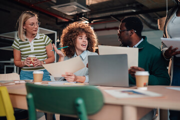 Diverse startup team collaborating during an office meeting