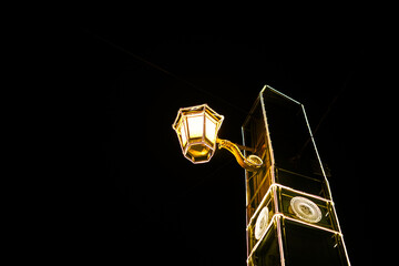 Vintage Street Lamp Glowing in the Dark Night