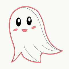 Cute pastel ghost character with happy kawaii face vector