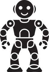 Friendly robot icon black and white humanoid AI robot vector symbol for technology, automation, education and future concept
