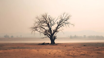 Lonely Tree Without Water Highlighting the Harsh Effects of Global Warming