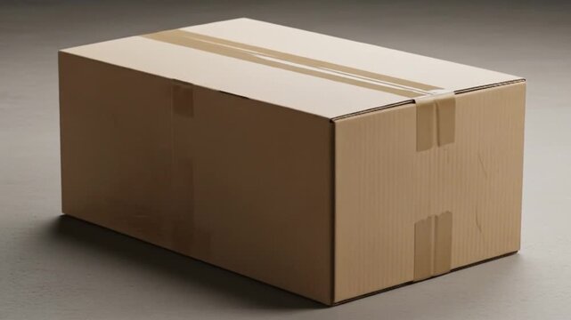 Cardboard Box on Gray Background, Packaging and Delivery Concept.