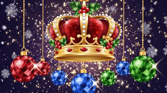 Festive holiday crown with ornaments and snowflakes