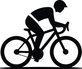 Black silhouette of a cyclist on a road bike bicycle black and white