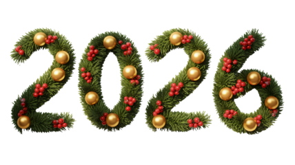 2026 Christmas Decorations with Gold Balls and Red Berries