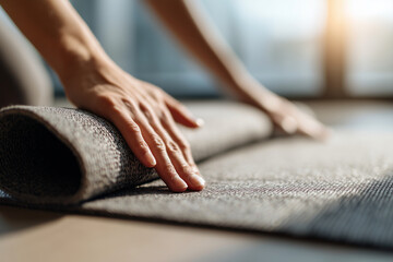 Obraz premium A person is laying a carpet on the floor