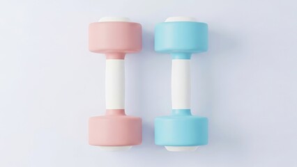 Colorful dumbbells in pink and blue on white background  